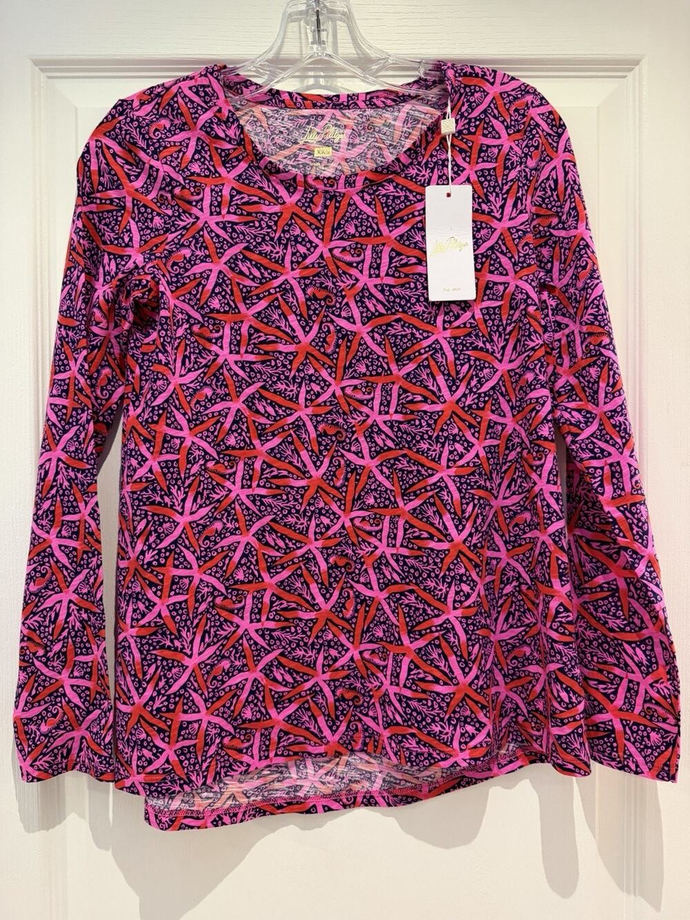 Lilly Pulitzer Etta Top XXS Star Searching Passion Fruit Pink Long Sleeve NWT